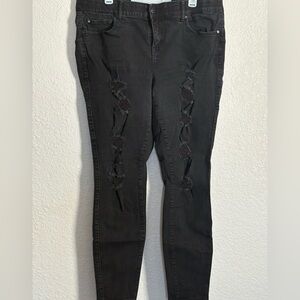 Torrid Womens Black Bomshell Skinny Jeans Denim Distressed